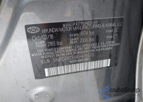 2019 Hyundai Elantra Se z USA, uszkodzony, nr VIN 5NPD74LF8KH413570